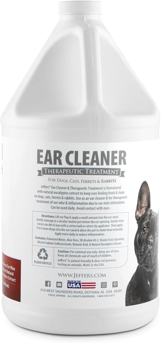 Jeffers Pet Ear Cleaning Solution for Dogs, Cats & Puppies, 128 oz