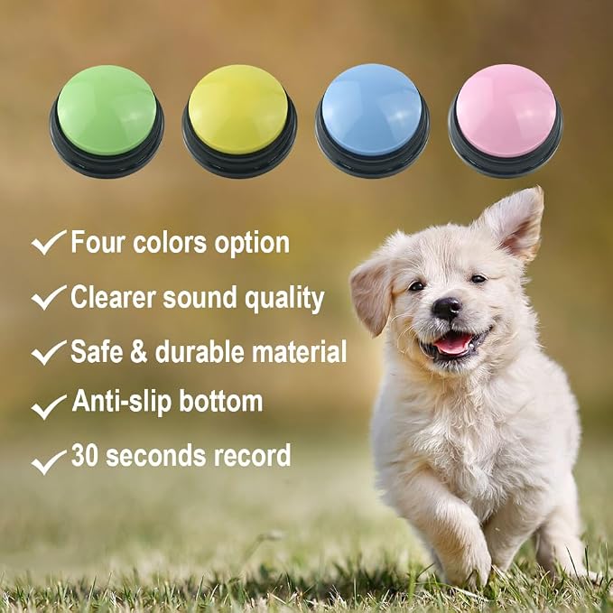 Dog Buttons for Communication, 4 Pcs, with Stickers