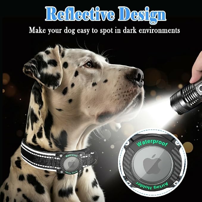 Upgrade Dog Collar with AirTag Holder, IP68 Waterproof, Black, S | 1000D Nylon, Reflective Stitching for Night Visibility, Adjustable Soft Padded, Ultra-Durable, for Small Medium Large Dogs