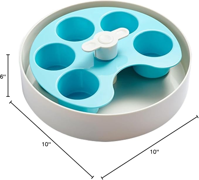 PetDreamHouse Spin Interactive Slow Feeder Food Bowl for Dogs, Adjustable & Moving Center Puzzle Piece, Palette Design, Moderate Skill Level Pallet Blue