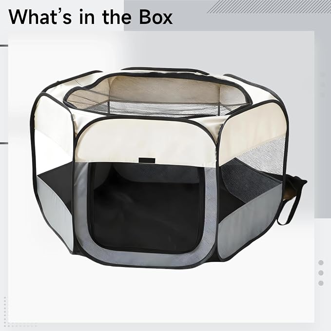 Dog Playpen Foldable, 28.7 in, 73 cm Portable Pet Playpen, Instant Pop Up Beige Pen with Breathable Mesh, Easy Clean Polyester Fabric for Small to Medium Dogs