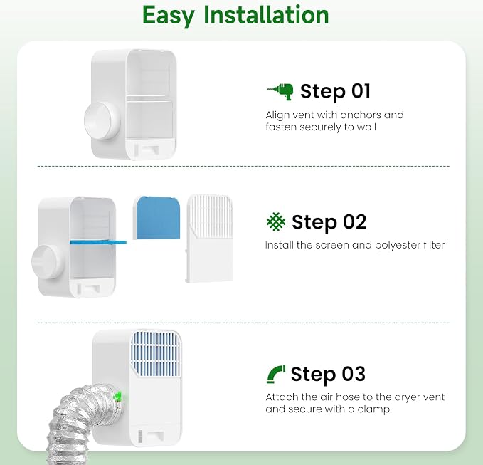 LuckIn 3-in-1 Indoor Dryer Vent Kit for Electric Dryer, Dryer Vent Cleaner Kit with Polyester Filter, 9.8ft Vent Hose and Water Drawer System, Dryer Vent Connector Kit for Apartments, Homes, and RV