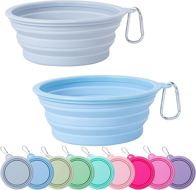 SLSON Macaron Collapsible Dog Bowl, 2 Pack, Large, Blue & Light Grey