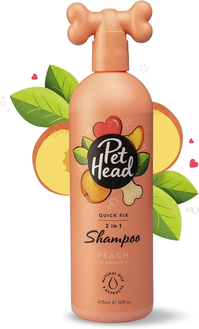 Pet Head Quick Fix 2 in 1 Dog Shampoo & Conditioner | Peach Scent |16fl oz. | Dog Shampoo for Smelly Dogs | Nourishes and Softens Coat & Skin | Vegan | Gentle Formula for Puppies | Made in USA
