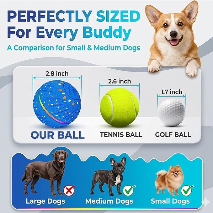 Smart Interactive Dog Toy Ball - Automatic Moving Bouncing Rolling Ball with 3 Modes & RGB Lights, Durable E-TPU Motion Activated Dog Toys for Small Medium Dogs, Keep Busy & Boredom Relief (Blue)