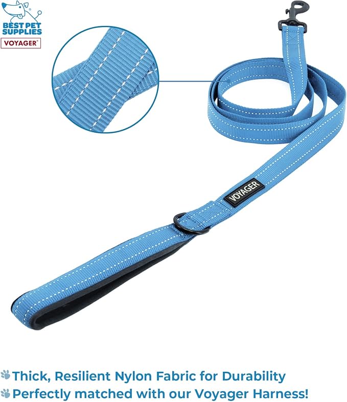 Voyager Step-in Air All Weather Mesh Harness and Reflective Dog 5 ft Leash Combo with Neoprene Handle, for Small, Medium and Large Breed Puppies by Best Pet Supplies - Blue, X-Large