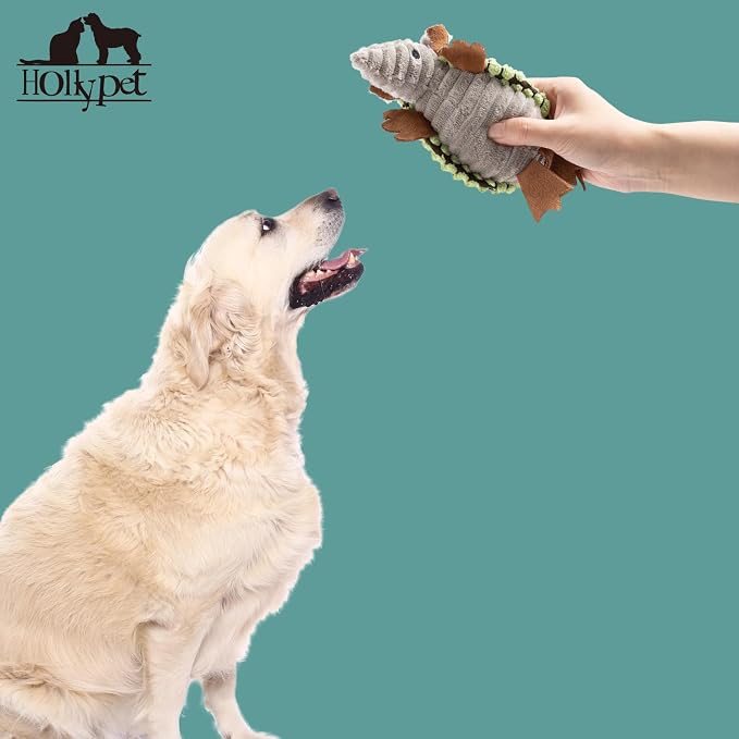 Hollypet Armadillo Squeaky Puppy Dog Toys for Small Medium Dogs, 6" | plush stuffed small dog squeak animal toy with unique grunt squeaker textured fabric for teeth cleaning toys
