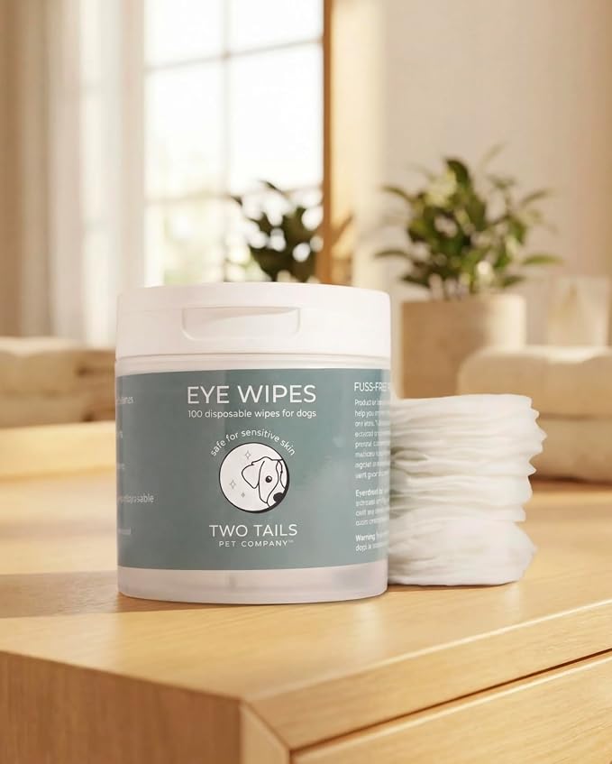 Two Tails Pet Company Eye Wipes Gentle Dog Face Wipes for Cleaning Dirt Around Eyes, Fragrance-Free, Soft & Safe, 100 Disposable Wipes for Grooming Care