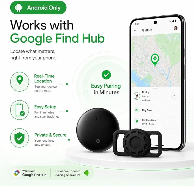 GPS Collar for Dogs,Pet Tracker (Android Only) Smart tag,Waterproof Compatible with Google Find My,No Monthly Fee,Advanced Tracking Solution Smart Collar for Pet Safety Ideal Small Large Dogs