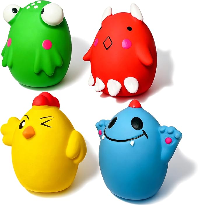 HOLYSTEED Squeaky Dog Toys, Small Dogs Mini Breed, 1.9in Latex Ball Oval, 4-Pack