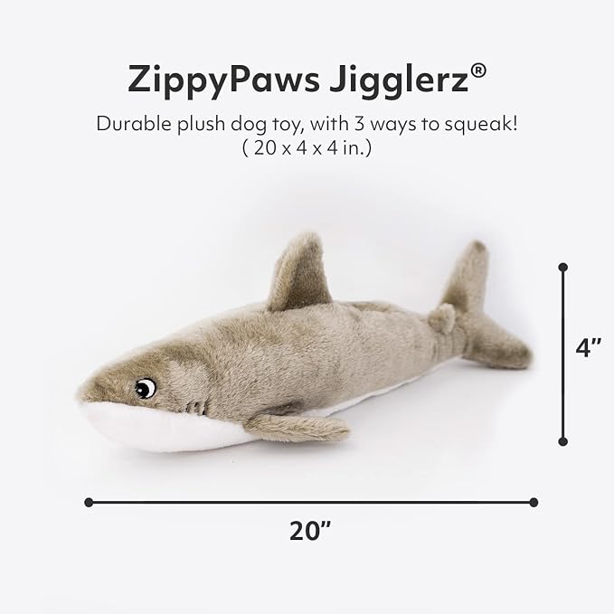 ZippyPaws Jigglerz - Dog Squeaky Toys to Keep Them Busy - Shark | Funny Animal Plush for Small, Medium, & Large Dogs, Cute Stuffed Puppy Toy, Pet Product for All Breeds, Interactive Squeaker