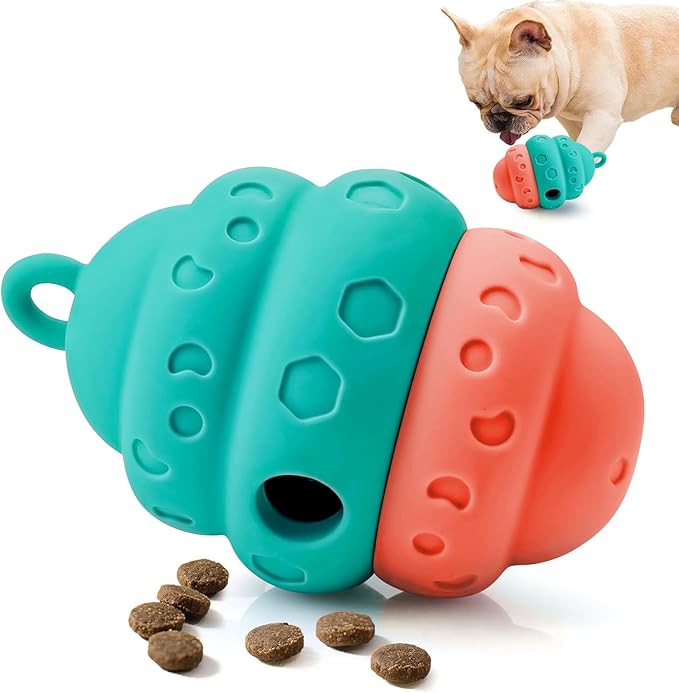 Dog Treat Dispensing Toy, Silicone Puppy Food Dispenser for Small Medium Dogs Puzzle Feeder Ball Interactive Toys & Enrichment Mental Stimulation Topple Outdoor Training Travel Honeycomb Green & Red