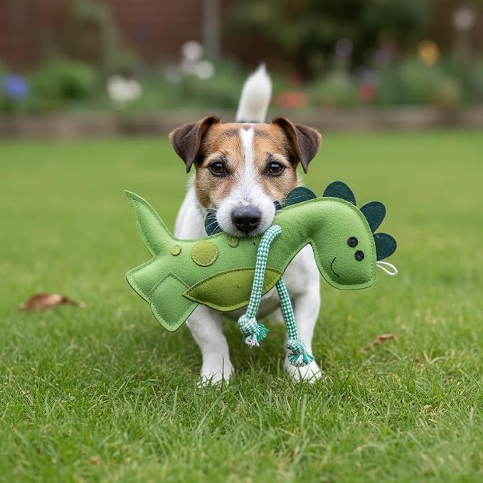 Fuzzl Eco Leather Digby Dino Toy Natural and Tough Dinosaur Dog Toys - Long Lasting Chew Toys for Aggressive Chewers Strong Dog Toy for Dogs and Puppy