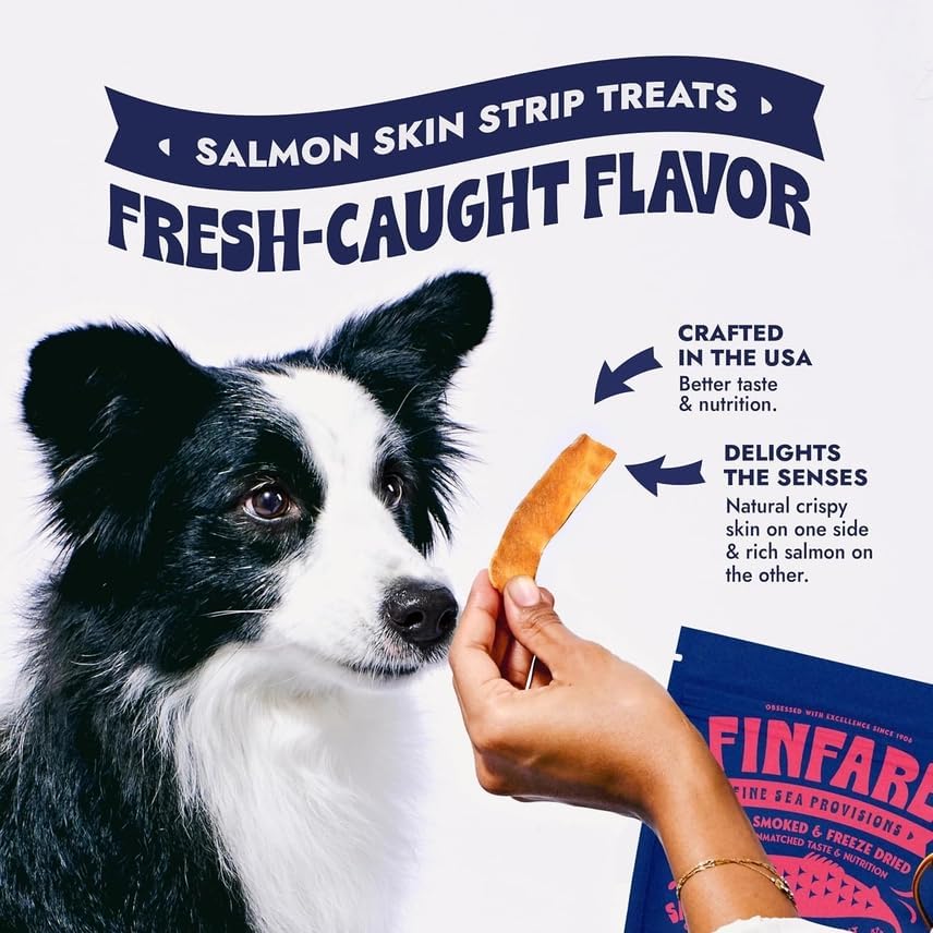Finfare Freeze Dried Salmon Skin Treats for Dogs, 4oz Strips