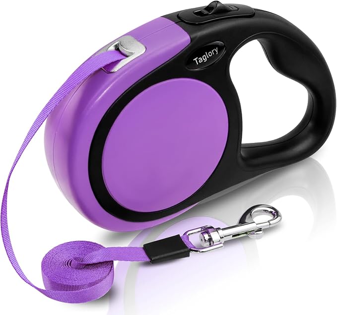 Taglory Retractable Dog Leash, One-Handed Brake, 16ft, Up to 44 lbs, Purple | More Freedom While Staying in Control, Smooth Retraction, Tangle-Free Design, Easy-Grip Handle, Daily Neighborhood Walks