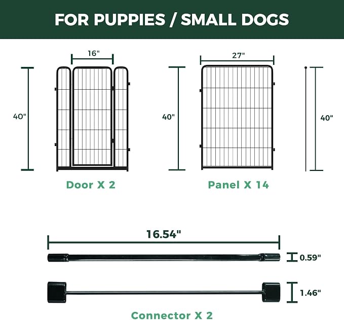 FXW Homeplus Unleashed Indoor Dog Playpen - Stress-Free and Safe Play, Heavy Duty 40 Inch 16 Panels Dog Pen with Connectors (Pack of 2) for Medium and Large Dogs, Black│Patented