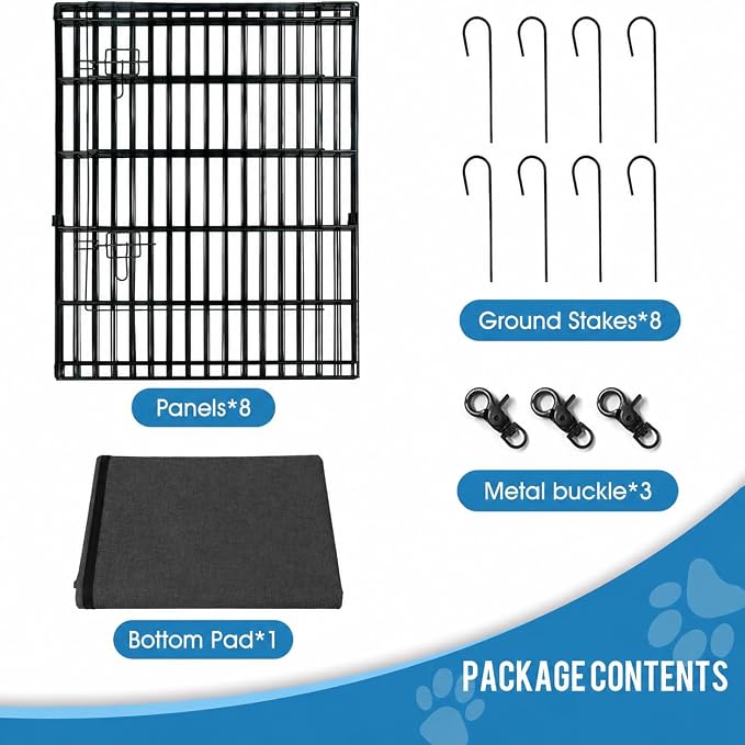 Pet Playpen Dog Pen Foldable Dog Exercise Fence 8 Panels 30 Inch Kennels Pet Playpen Options Ideal for Pet Medium Animals Outdoor Indoor (Playpen with Bottom Pad)