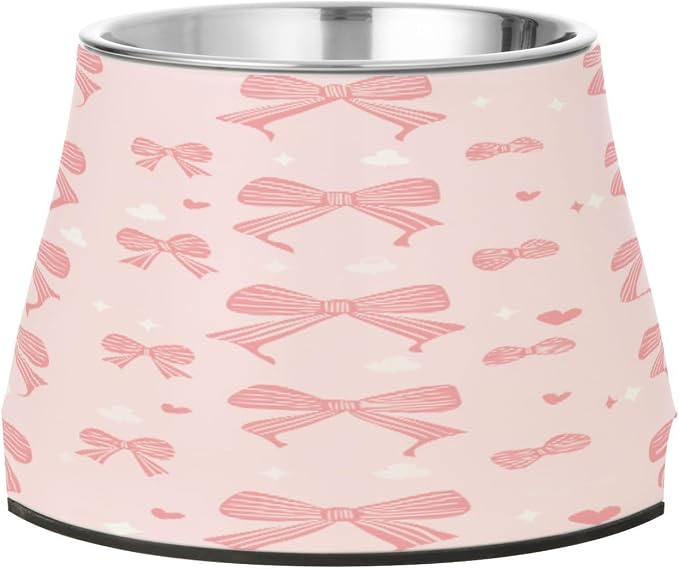 Blueangle Elevated Dog Bowls with Stainless Steel - Non-Slip 2.3 Cup High Capacity Pet Dish for Spinal Health & Ribbon Bow Design（161）