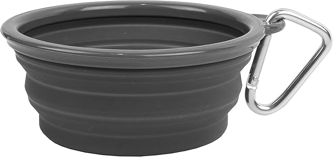 Prima Pet Collapsible Silicone Water Travel Bowl with Clip, Small 1.5 Cups, Grey