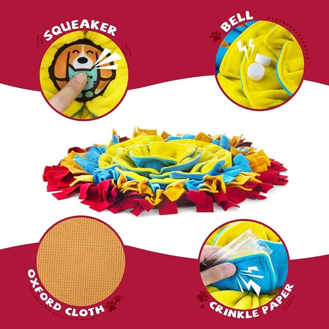 AWOOF Pet Snuffle Mat for Dogs, Interactive Feed Game for Boredom, Encourages Natural Foraging Skills for Cats Dogs Bowl Travel Use, Dog Treat Dispenser Indoor Outdoor Stress Relief (red)