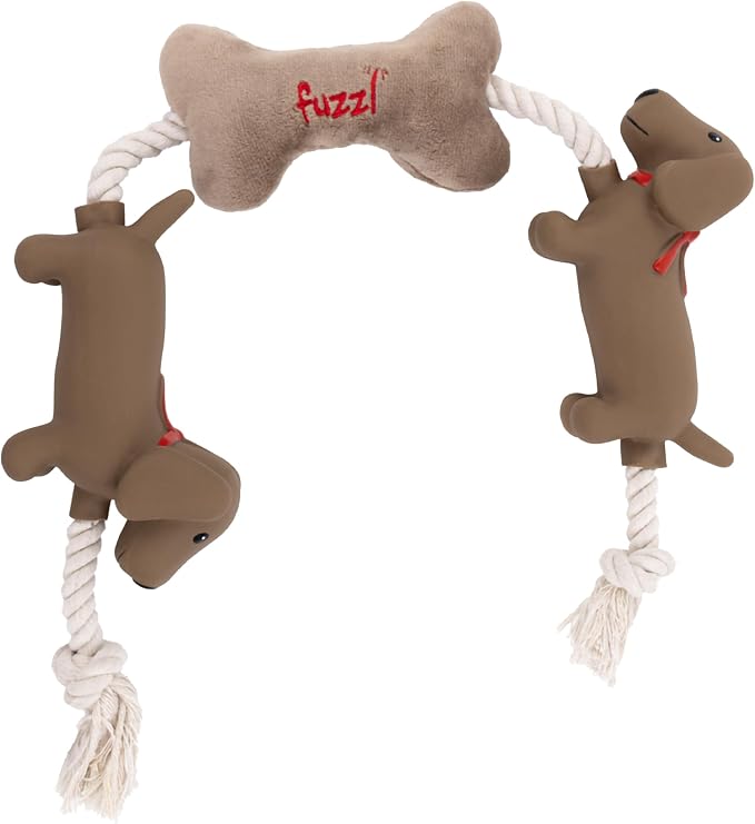 Fuzzl Sizzles Tugga Dachshund Rope Toy for Puppies and Small Medium Dogs | Plush and Latex, Sausage Dogs Attached, Durable Interactive, Tug Chew Toy