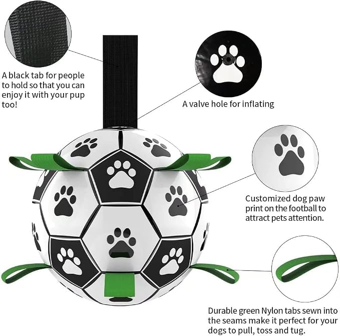 Dog Soccer Ball, Interactive Toys for Tug of War, Puppy Birthday Gifts, Tug Toy, Water Toy, World Cup Durable Balls for Small & Medium Size (6 inch)