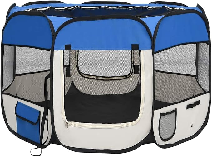 Foldable Dog Playpen with Carrying Bag, 35.4x35.4x22.8 Inches Indoor Outdoor Pet Play Area, Sturdy Steel Frame Mesh Roof and Side Nets