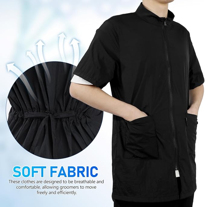 Holibanna Groomer Smock Dog Pet Grooming Workwear with Multifunctional Pockets Lightweight Comfortable Barber Jacket for Salon Use