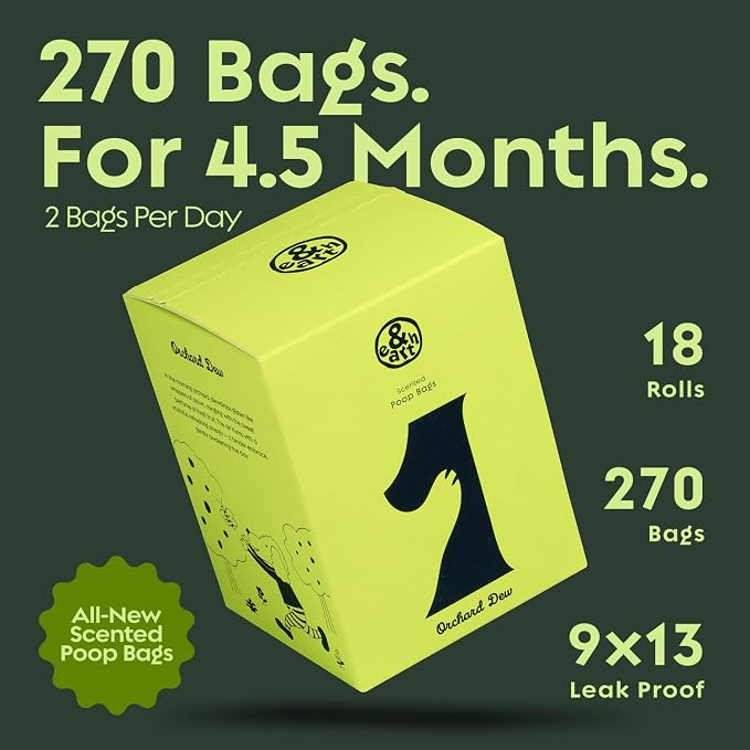 &earth Poop Bags for Dogs, Leak-Proof, Extra Thick, Fig-Scented, Waste Bag Refill Rolls, 9x13 Inch, 270 Count