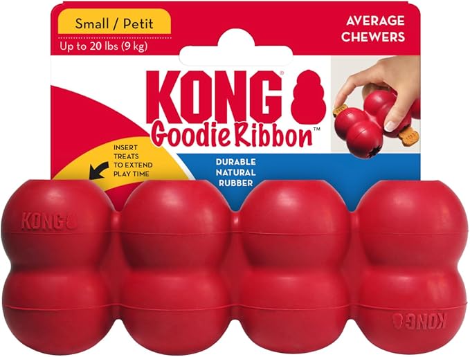 KONG Goodie Ribbon, Stuffable Natural Rubber Dog Toy, for Small Dogs | Stuffable Bone-Shaped Rubber Toy with Four Fillable Goodie Grippers for Fun, Treat-Based Enrichment Play