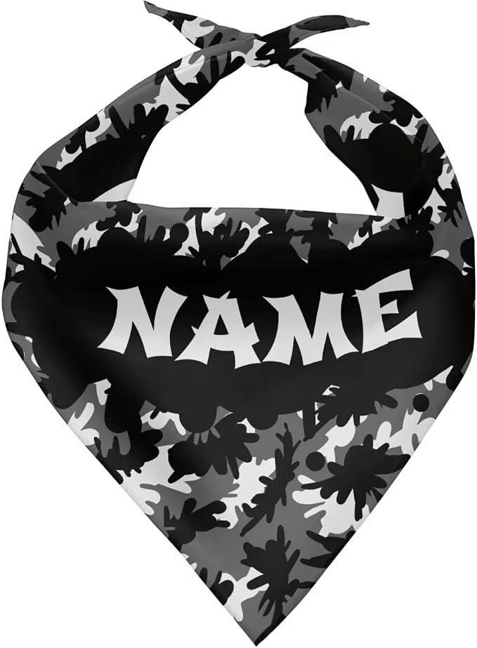Jeiento Grey Camouflage Dog Bandanas Add Name Personalized Custom Bandanas Reversible Triangle Dog Scarf, Polyester, Grey