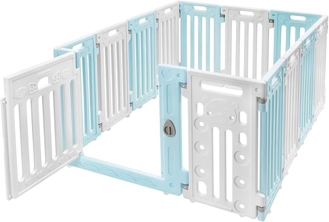 Pop Up Dog Playpen, Foldable Pet Playpen (Blue and White) | HDPE Material, for most puppies small or medium dogs