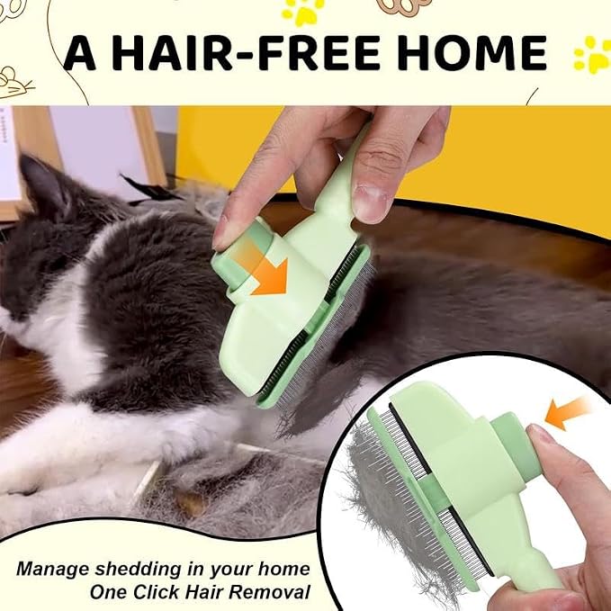 Pet Hair Removal Comb with Release Button for Cats and Dogs, Stainless Steel, Orange