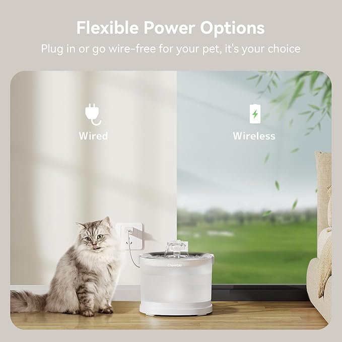 Cheerble Pumpless Pet Fountain Elfin E1+ with 9 Extra Filters, 2L, White