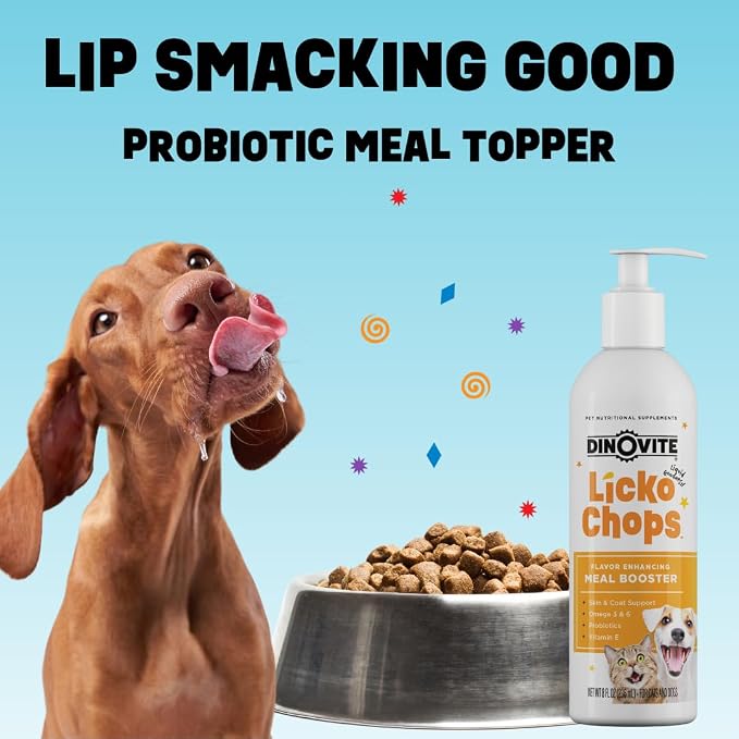 Dinovite Lickochops Supplement, Liquid Meal Topper for Dogs & Cats, 16 oz