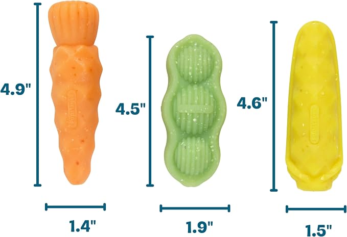 Flex-Force Veggie Chew Dog Toys, Multi-Textured & Floats, Multiple Scents for Sensory Play, Moderate Chewers, Teething Puppies and Small Breeds up to 25 lbs, 3-Pack, 4.9"