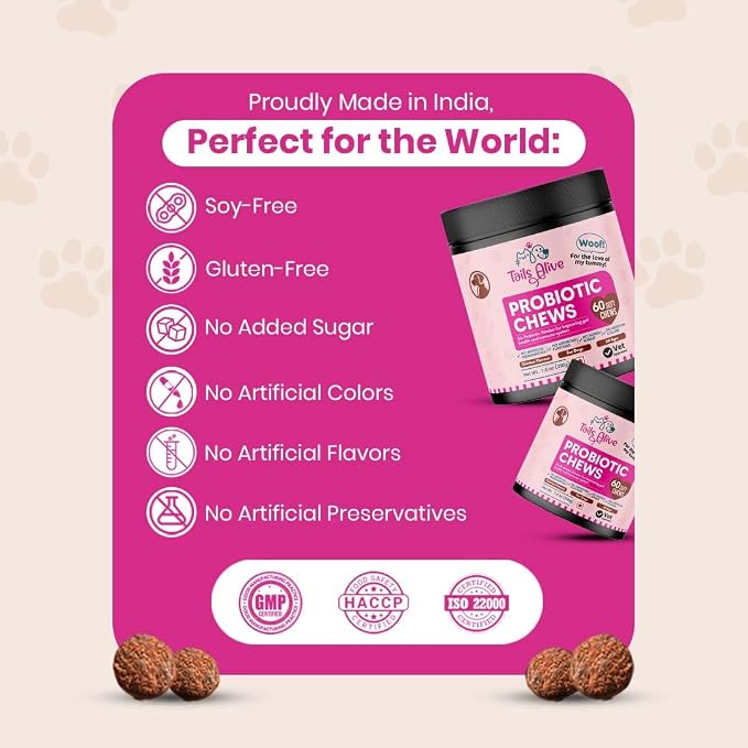 Probiotic Soft Chews Supplement for Dogs | Six Probiotic Strains for Gut Health & Digestion | Chicken Flavor | Supports Immune Function | 60 Soft Chews