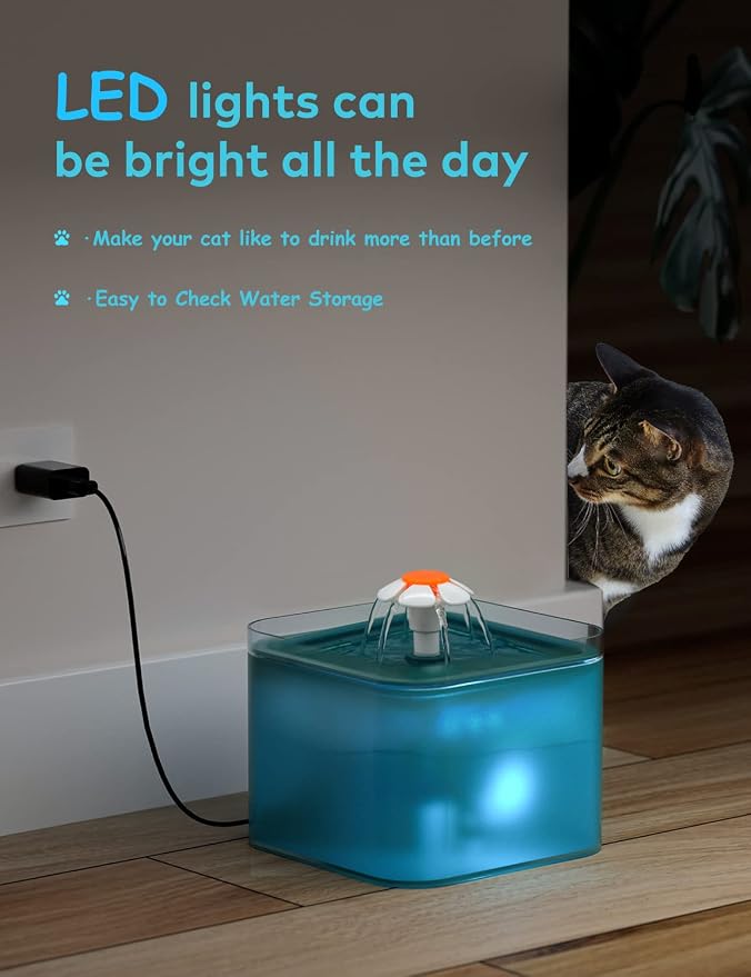 Cat Water Fountain for Drinking: Automatic Dog Bowl Dispenser - Pet Waterer Bowls Fountains - Auto Cats Dish Supplies - Quiet Animal Watering Machine - 67oz/2L Green Kitty Drink Dishes - AONBOY