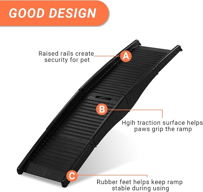 60" Portable Pet Ramp, Folding Non-Slip Dog Ramp, Plastic Dog Car Ramp for Car, SUV, Truck, Bed, Weight Bearing up to 150 Lbs