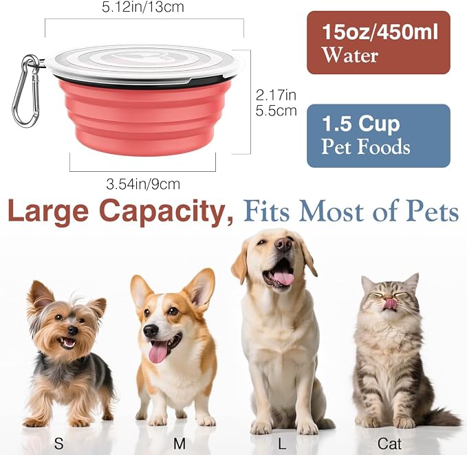 Pawaboo Collapsible Dog Bowls, 2 Pack, Light Pink + Blue