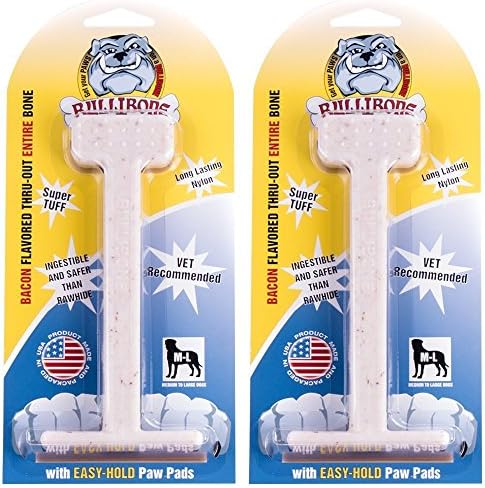 Bullibone Nylon Dog Chew Toy for Aggressive Chewers - Dental Hygiene Bone with Bacon Flavor, Durable Tough Chew Toys for Large Dogs, Indestructible Dog Bone - 2 Pack