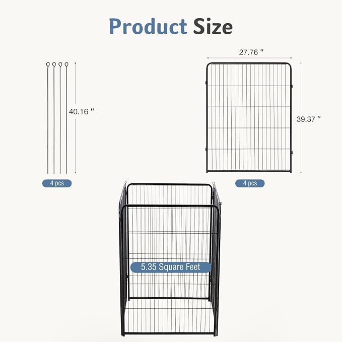 DUMOS Dog Playpen Indoor/Outdoor, Metal, 40in, 4 Panels, Foldable with Door