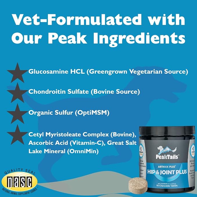 KALA HEALTH PeakTails Vet-Formulated Hip & Joint Plus for Dogs, 90 Count