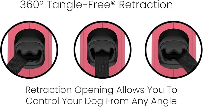 TUG Monochrome 360° Tangle-Free Retractable Dog Leash | 16 ft Strong Nylon Tape (Small, Pink)