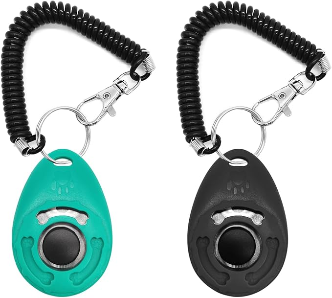 Quacc Dog Training Clickers, 2 Pcs, with Wrist Strap, Black & Green