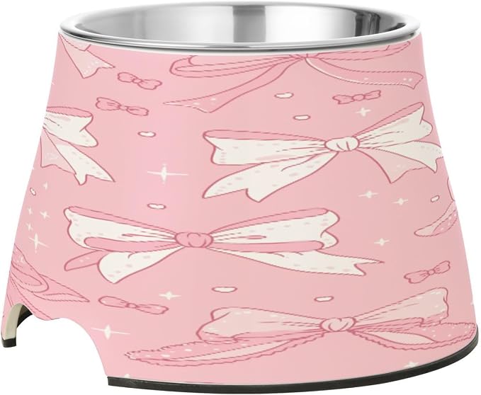 Blueangle Elevated Dog Bowls with Stainless Steel - Non-Slip 2.3 Cup High Capacity Pet Dish for Spinal Health & Cute Ribbon Bow Design（299）