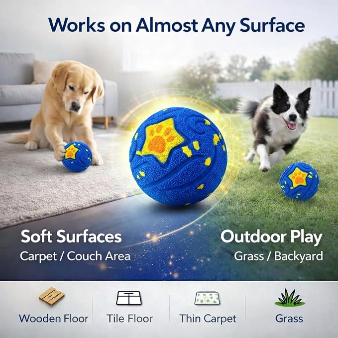 Interactive Dog Ball Toy for Medium & Large, Automatic Moving TPU | Durable chew-resistant TPU ball with automatic rolling and bouncing for interactive indoor play with medium and large dogs.