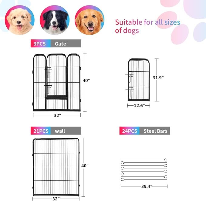 FDW Dog Playpen Kennel, 40in 24 Panels