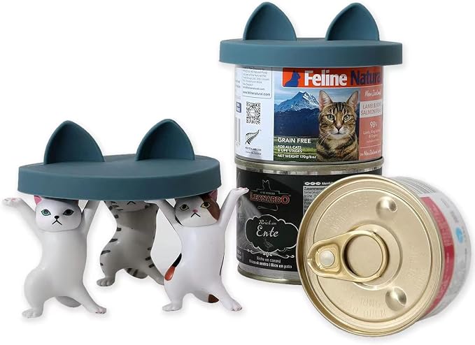 OHMO 3-in-1 Dog Food Can Lids, Cat Food Can Covers, 2pcs, Dark Blue