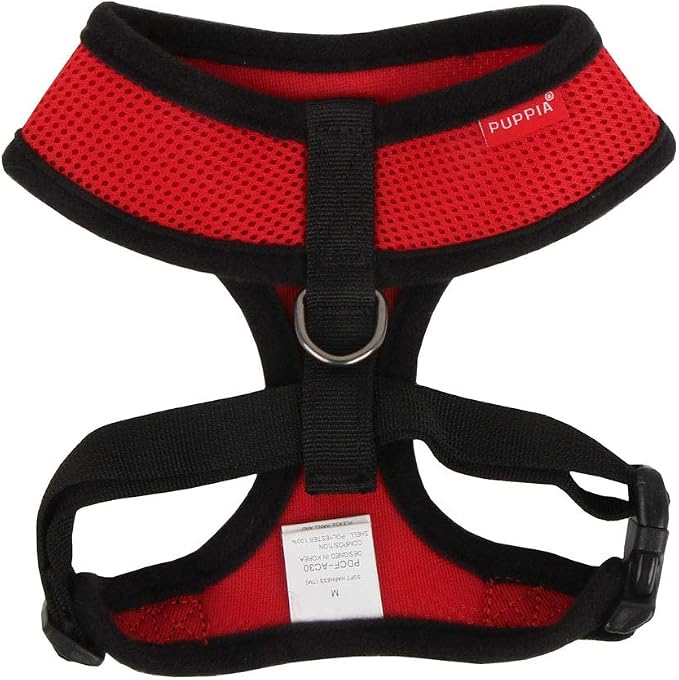 Puppia Soft Dog Harness No Choke Over-The-Head Triple Layered Breathable Mesh Adjustable Chest Belt and Quick-Release Buckle, Red, XX-Large